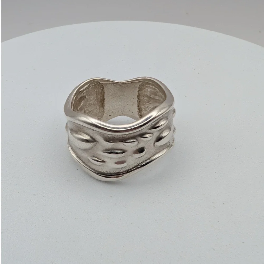 Taxco 925 Sterling Silver Wide Textured Organic Band Ring Size 6.5 6.4g